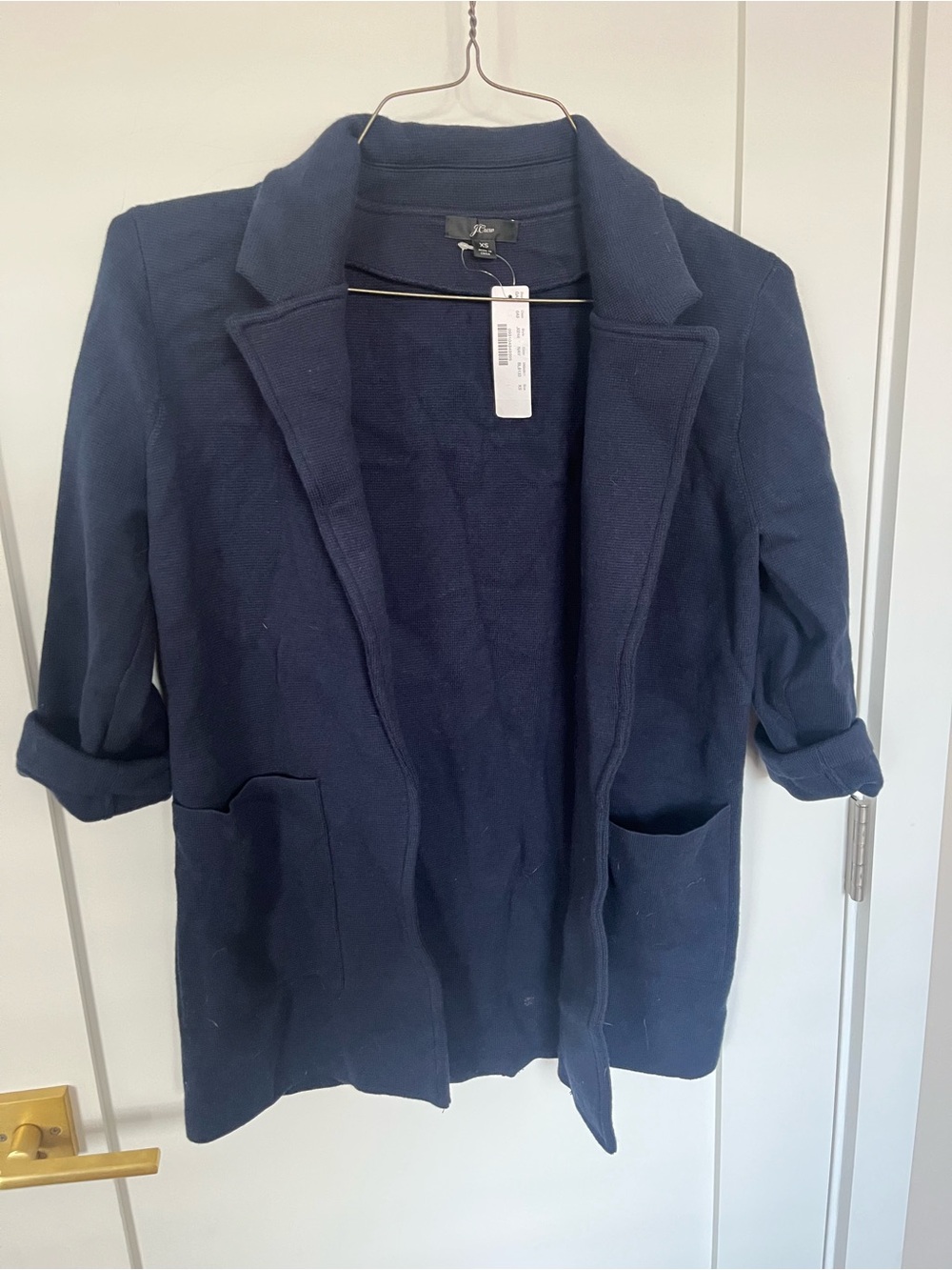 J. Crew Navy Open-Front Knit Blazer with Rolled Sleeves